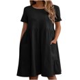 thumbnail image 2 of Robe d'Été pour Femmes 2024 Mode Grande Taille Décontractée Aguichant Col Rond Uni Manches Courtes Poches Robe Rabais de 50 % Liquidation!, 2 of 6