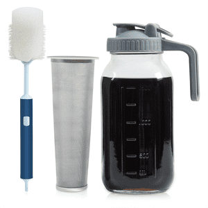 Cold Brew Coffee Maker Mason Jar 64Oz, Durable Thick Glass Cold Brew Pitcher Flip Cap Spout Lid with Handle
