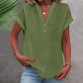 thumbnail image 2 of T-Shirts Femmes Plus Mode Décontractée Col en V Boutonné Manches Courtes avec Poches - Hontri, 2 of 5