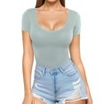 thumbnail image 1 of Dealovy Hauts de Sortie pour Femmes Manches Courtes Col Rond T-Shirts Ajustés Doux Couleur Unie Confortables T-Shirts Basiques, 1 of 5