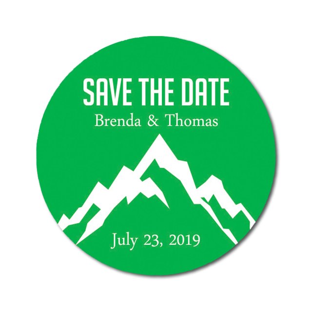 Darling Souvenir Round 45 Pcs Snowy Mountain Save The Date Stickers Personalized Bride Groom Names And Date Envelope Seals - Green