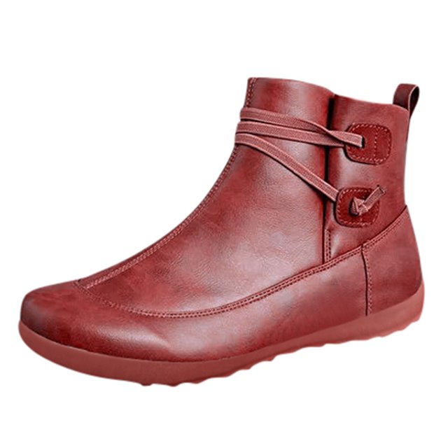 B91xZ Bottes Automne Hiver pour Femmes Mode Fermeture Éclair Latérale Boucle Bottines, Rouge 8