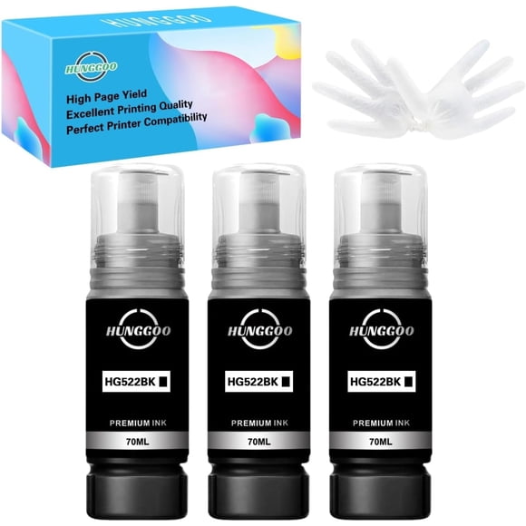 czcpp-522 Black Ink Bottle Refill Work with ET-2720, ET-2800, ET-2803, ET-4800,ET-4700,ET-2400 ET-2840,ET-4810 Printer, 522 Ink Black 3 Pack