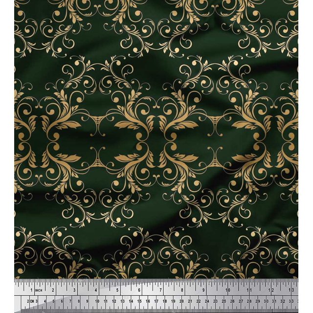 Soimoi Silk Fabric Filigree Damask Print Fabric by Yard 42 Inch Wide