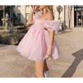 thumbnail image 4 of Women Off Shoulder Puff Sleeve Mini Dress Tulle Princess Dress Ruffle Mesh Evening Party Prom Dress, 4 of 6