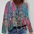 thumbnail image 2 of IROINID Chemises à Manches Longues Col en V pour Femmes Grande Taille Décontracté Ample Imprimé Blouse, Rouge, 2 of 5
