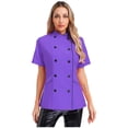 thumbnail image 3 of YONGHS Women's Short Sleeve Cross Collar Chef Coat Double Breasted Chef Jacket Kitchen Restaurant Work Uniform Purple L, 3 of 7