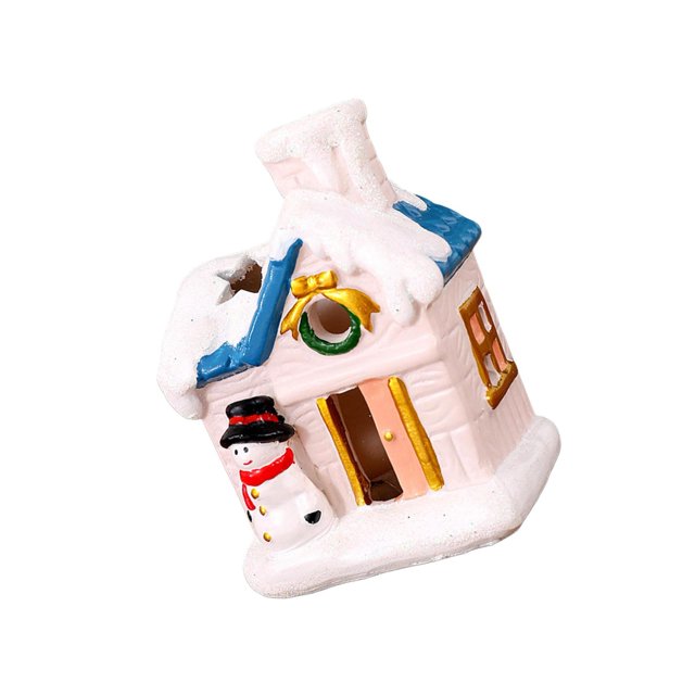 mmirethe Resin Christmas Scene Snow House LED Desktop Set Village Decoration House Snowman 3Set