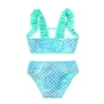 thumbnail image 2 of Rswnyirn Little Girls Mermaid 2 Pcs Swimsuits Fishscale Printed Ruffles Straps Swim Top with Bikini Brief Green 4T, 2 of 7