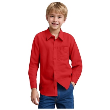 Wxirdiow Chemise Boutonnée pour Garçons Chemises Décontractées Unies pour Enfants Chemises Formelles Multicolores à Manches Longues pour Garçons et Filles Enfants Moyens et Grands Rouge Taille,5-6 Ans