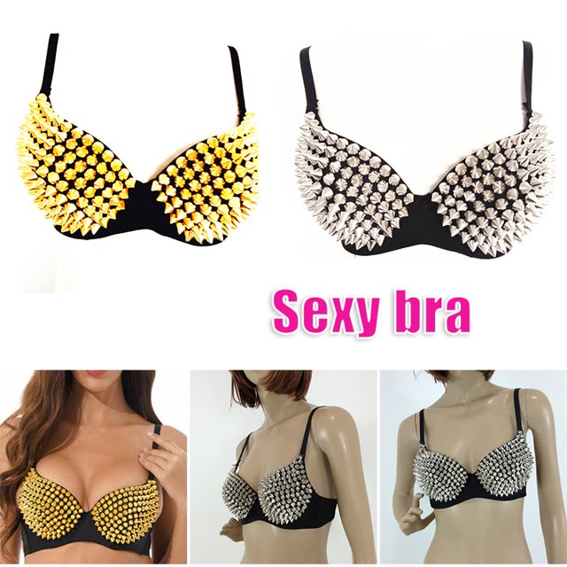 CAROOTU Women's Steampunk Bra with Spike Studs Rivet Party Club Rave Sport Bra