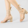 thumbnail image 2 of BLISSFUL STEP Women's Open Toe Color Block Lace Up Heel Sandals Beige 7.5, 2 of 7