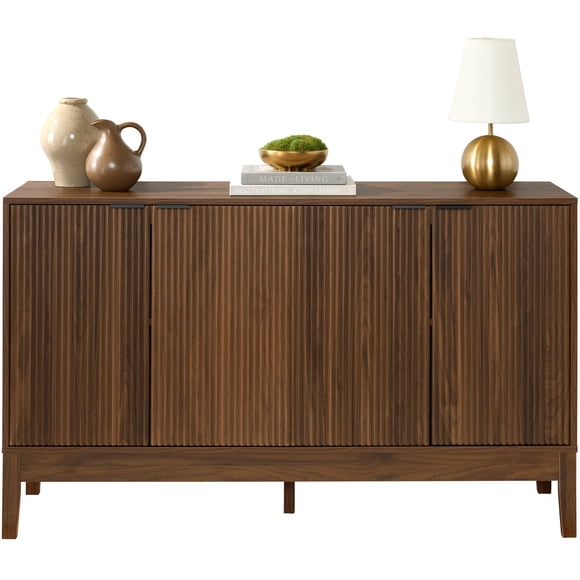 Best Choice Products Armoire de Rangement à 4 Portes à Anches avec Portes à Fermeture en Douceur, Meuble d'Appoint Polyvalent - Noyer