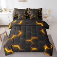 thumbnail image 1 of 7 Piece Golden Honeycomb Print Bed in a Bag Queen Beehive Geometrical Comforter Set with Sheets,Black Hexagonal Pattern Bed Set Geometry Cushion Covers Modern Abstract Plaid Fitted Sheet, 1 of 5