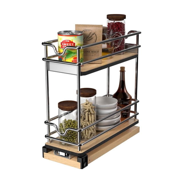 Rev-A-Shelf 5" Pullout Organizer for Cabinets, 2 Tier Upright Shelf, 5WU2-5W1-1