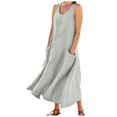 thumbnail image 1 of CHOK Robe Décontractée en Lin et Coton Uni à Encolure en U pour Femmes Sans Manches 2024 Robe Débardeur avec Poches Bleu 4TG, 1 of 7