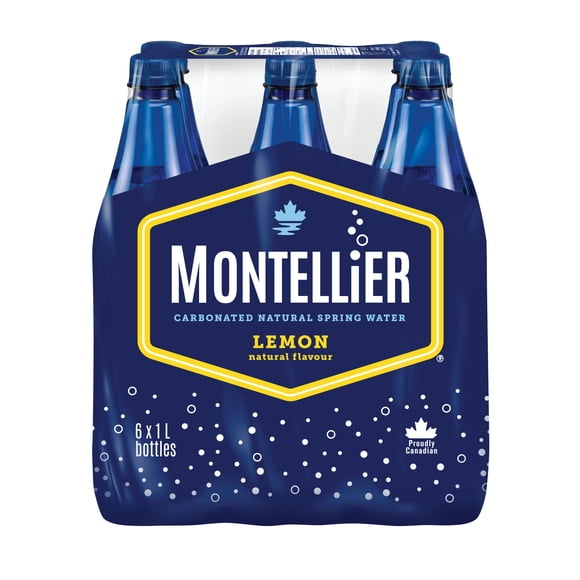 Montellier Eau de source naturelle gazeuse au citron 6 x 1 L, Bouteilles