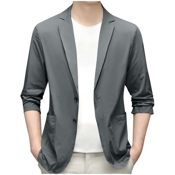 LNWUY (L-5XL) Big and Tall Men's Casual Blazer Linen Sport Coat Two Button Lightweight Jackets Business Daily Suit Gray L