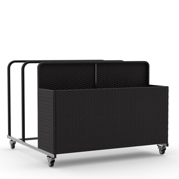 Panier de Piscine Roulant en Rotin PE pour l'Extérieur, Organisateur de Rangement en Osier pour Patio au Bord de la Piscine pour Flotteurs, Nouilles, Gilets de Sauvetage, Ballons de Plage, Jouets