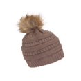 thumbnail image 2 of Gravity Threads Cable Knit Faux Fur Pom Pom Beanie Hat, Taupe, 2 of 2