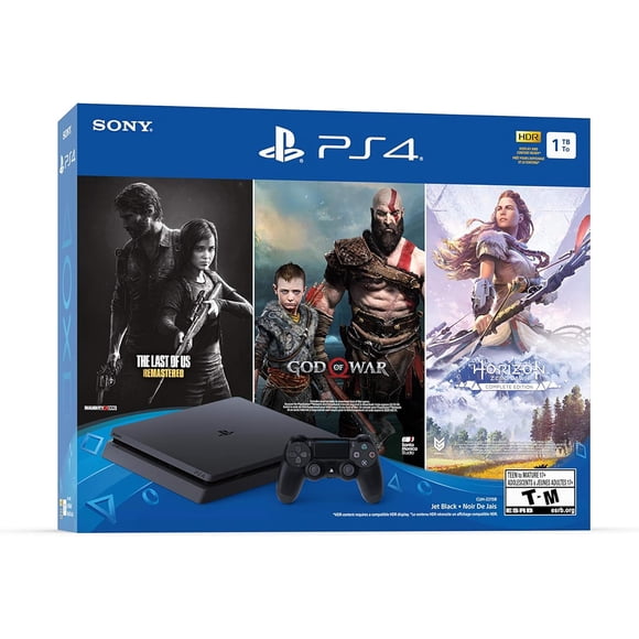 Refurbished (Good) PS4 Slim 1TB Console with God of War, The Last of Us Remastered, and Horizon Zero Dawn 3 Games Bundle