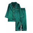 thumbnail image 3 of Kids Satin Pajamas Set PJS Long Sleeve Button-Down Sleepwear Loungewear, 3 of 7