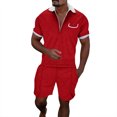 thumbnail image 1 of FhsagQ Men's Shirts Shirts for Men Assless Male Casual Striped Gradient Ramp Print Two Piece Suit Zipper Short Sleeve Top Blouse Suit Drawstring Pocket Short Set Men's Shirts Tops Cotton Red XXL, 1 of 4