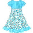 thumbnail image 2 of Robe Fille à Pois Bleus Classique Vintage Robe d'Été de Vacances 6 Ans, 2 of 6
