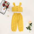 thumbnail image 2 of Toddler Baby Girl Solid Color Ruffle Sleeveless Button Down Halter Tank Crop Tops and Pants Outfits Yellow 1-2 Years, 2 of 6