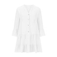thumbnail image 4 of Gspmoly Robe pour Femmes, Robe à Manches Trompette Unie Plissée à Boutons à Manches Longues à Col en V, Robes de Soirée pour Femmes Cadeaux de Vacances, 4 of 6