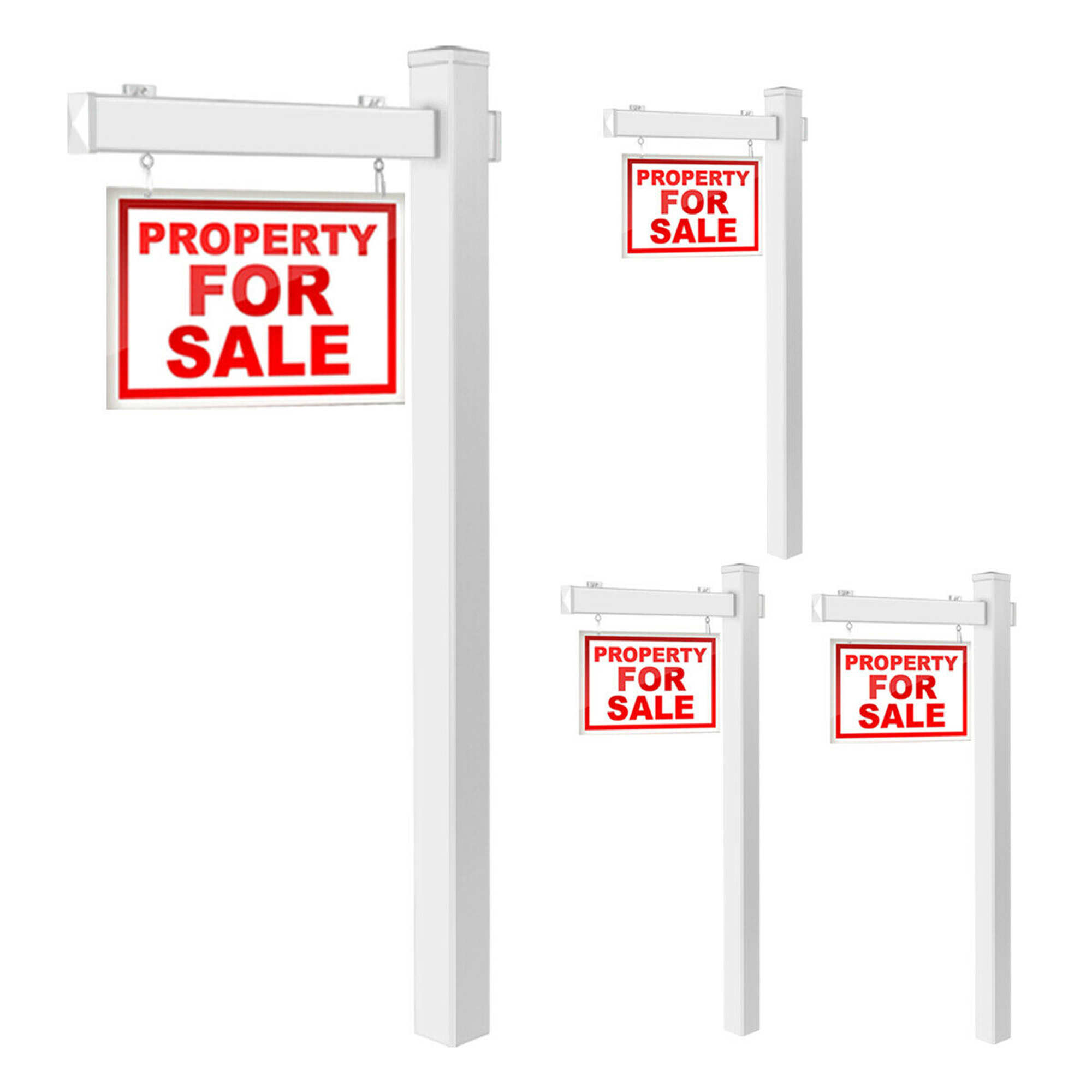 Gymax 4 PCS 6' UPVC Immobilier Signe Poste Maison Ouverte Cour Maison à Vendre Blanc W / Stake