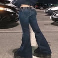 thumbnail image 2 of Women Denim Flared Pants Loose Low Waist Bell Bottom Trousers, 2 of 4