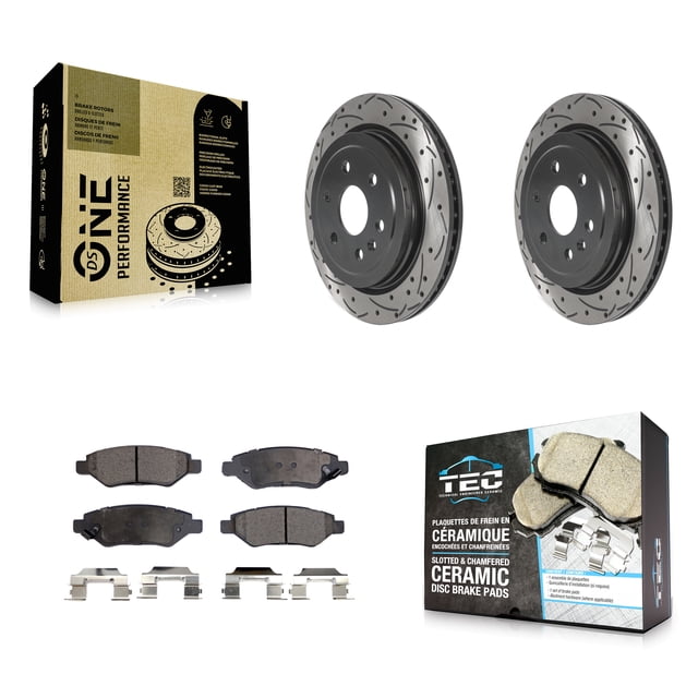 Transit Auto Rear Coated Drilled Slotted Disc Brake Rotors and Ceramic Pads Kit for Car Cadillac SRX Saab 9-4X KDT-100903