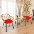 thumbnail image 3 of Costway Ensemble Bistro de Patio en Rotin 3 Pcs avec Coussins Chaise Table Rouge, 3 of 10
