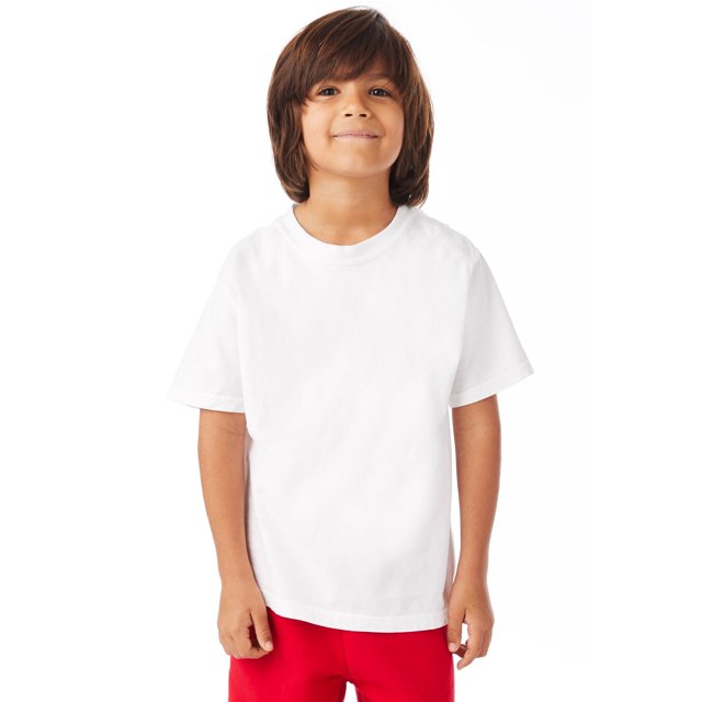 Hanes T-Shirt à Manches Courtes Col Ras du Cou ComfortWash pour Garçons, TP, Blanc