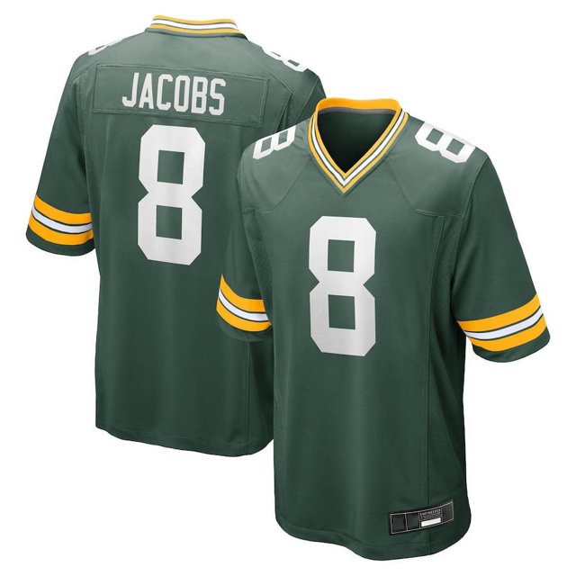 Youth Green Bay Jacobs 8 Green Stitched Game Player T-shirts, Small