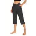 thumbnail image 2 of Plebaso Pantalons Capri pour Femmes Taille Haute Croisée Pantalons de Yoga Décontractés Raccourcis avec Poches, 2 of 7