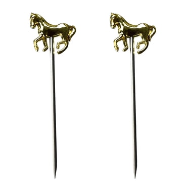 MasteelfCA 2 Pcs Bâtonnets de Cocktail en Acier Inoxydable Pics Décoratifs pour Fruits Bâton à Tourbillon Fournitures de Fête pour Hôtel KTV Bar (Golden Horse)