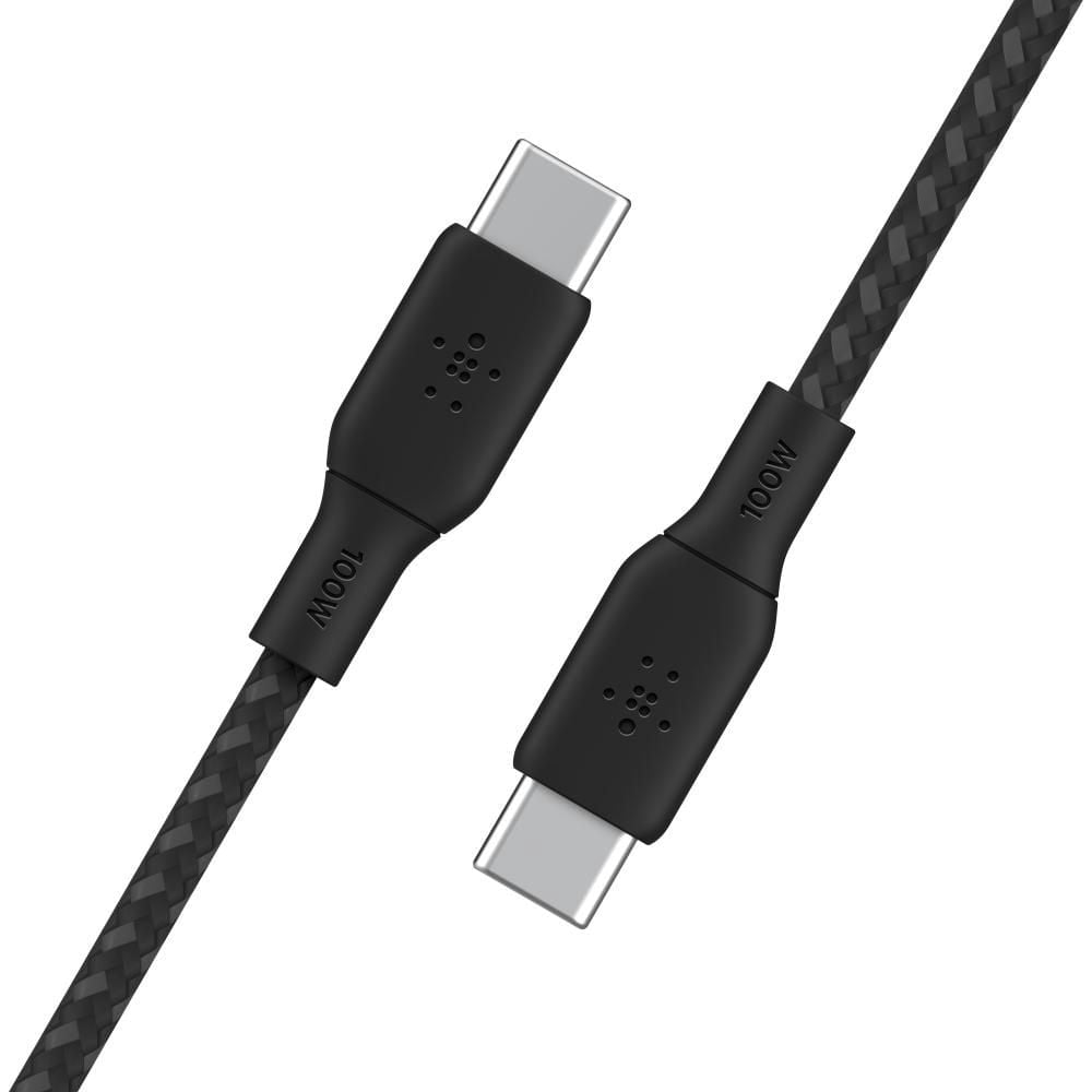 Câble USB-C vers USB-C Belkin câble d’alimentation tressé BoostCharge (2 m/6.6 pi) câble de chargement rapide Power Delivery 100W, certifié USB-IF pour iPhone 16, MacBook, Chrome