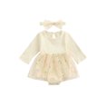thumbnail image 1 of Xingqing 2 Pcs Combinaison-Robe d'Automne pour Bébé Fille à Manches Longues Tournesols en Maille Dentelle Patchwork Combinaisons Beige 3-6 Mois, 1 of 8