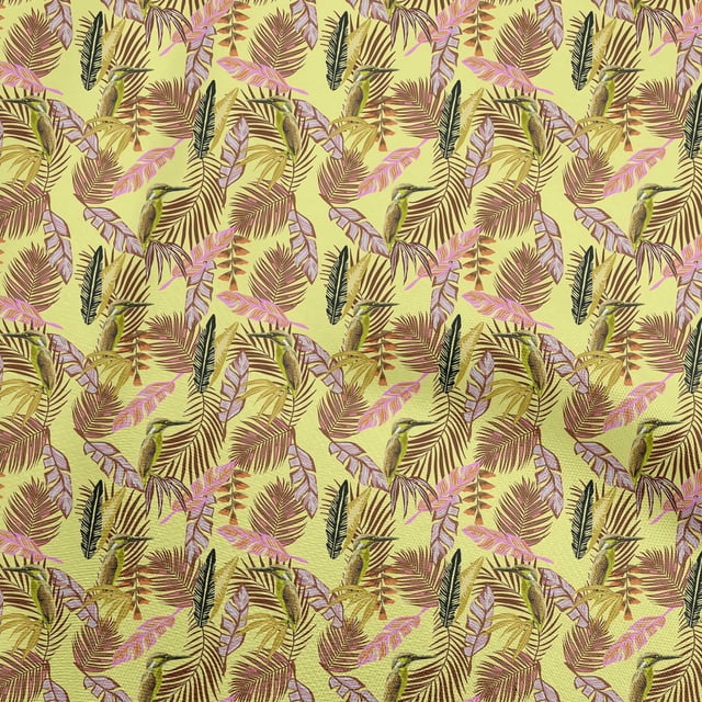 oneOone Cotton Silk Yellow Fabric Tropical Leaf Craft Projects Decor Fabric Printed By The Yard 42 Inch Wide