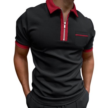 BOBOGOJP Men's Short Sleeve Polo Shirt Regular-Fit Quick-Dry Golf Polo Shirt (Wine,L)