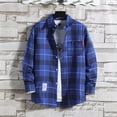 thumbnail image 2 of Ediodpoh Chemise Décontractée Imprimée pour Homme Automne/hiver à Manches Longues à Simple Col à Carreaux Rayée Chemise Chemises pour Hommes Bleu_001 L, 2 of 3