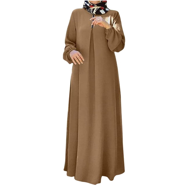 Gspmoly Robes d'Été pour Femmes, Mode Femme Uni Grande Taille Manches Longues Poches Robe Bandeau pour Dames Robe Longue Robes de Cocktail Liquidation