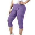 thumbnail image 1 of Wo-Fusoul Yoga Pants for Women Plus Size Capri Length Solid Color Elastic Waistband Ribbed Texture Casual Athletic Wear, 1 of 8