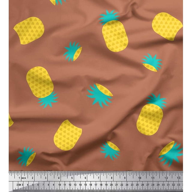 Soimoi Crepe Silk Fabric Pine Fruits Printed Fabric 1 Yard 42 Inch Wide
