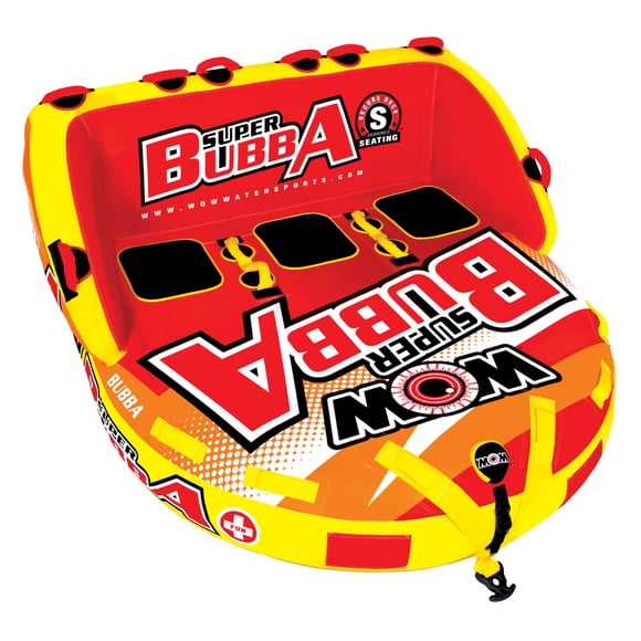World of Watersports Towable Tube 17-1060 Super Bubba; Couch Design With High Backrest And Sidewall; 1 To 3 Riders/510 Pound Load Capacity; Multi-Color
