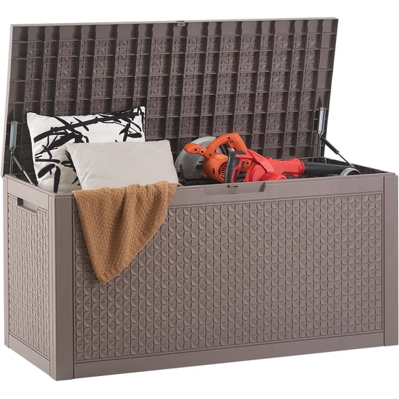 Boîte de Rangement Extérieure 150 Gallons Bâche PE Boîte de Pont avec Cadre Galvanisé Protection Tous Temps & Portable pour Camping Jardin Piscine et Cour Noir & Vert