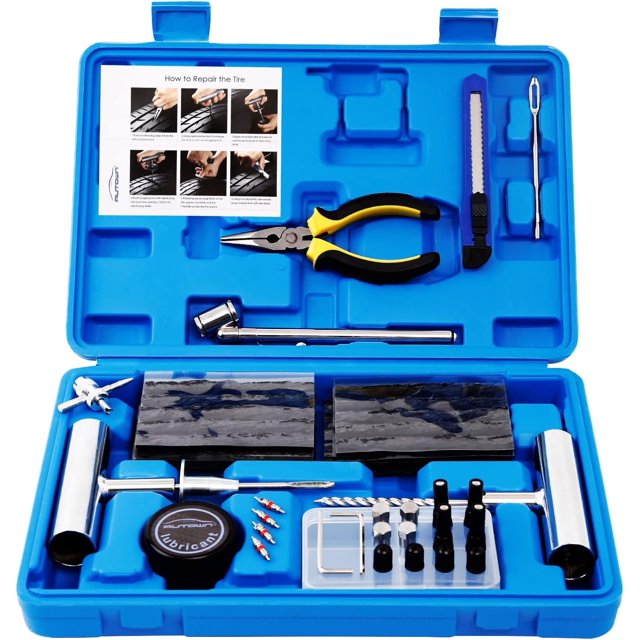 Kit de Réparation de Pneus - 68 Pcs Kit de Bouchon de Pneus Robuste Outils de Réparation de Pneus Universels pour Réparer les Crevaisons et Bouchons Plats Kit de Réparation pour Voiture Moto Camion ARB, ATV Tracteur RV SUV Remorque