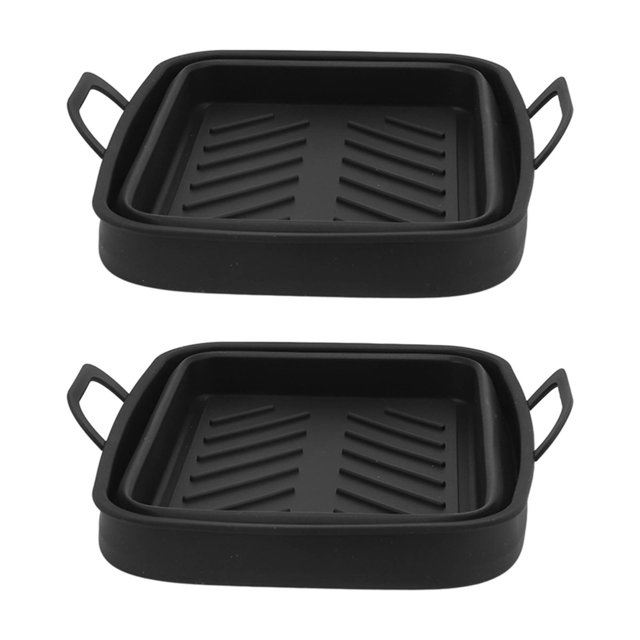 Fryer Liner, No BAP Rectangular Handle Silicone Fryer Basket 2 Pcs For Cooking Black,Brown